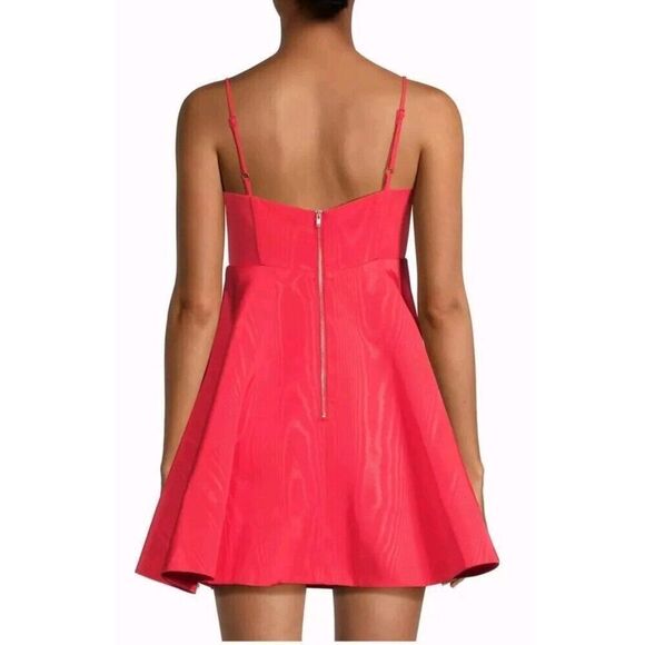 Bardot Annabelle Bow Plunge Neck Mini Dress Candy Pink Size 12 XXL MSRP $169 NWT - Picture 4 of 16